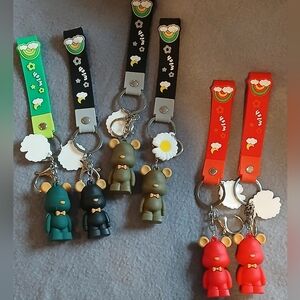 6 Colorful Bear Keychains with Strap